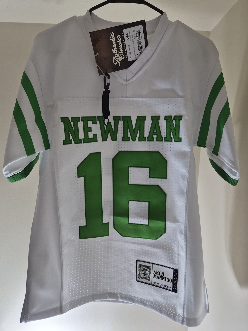 Classic White & Green Newman #16 Football Jersey